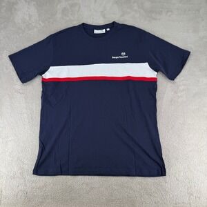 Sergio Tacchini Nebon Shirt Mens 2XL Blue Marine Preowned Striped Cotton